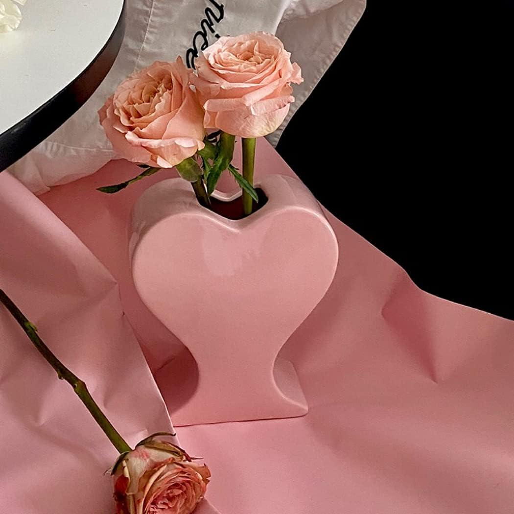 Peach Heart Shape Ceramic Vase, Unique Pink Flower Vase for Home Office Table Book Shelf Living Room Decor Housewarming Festival Gift