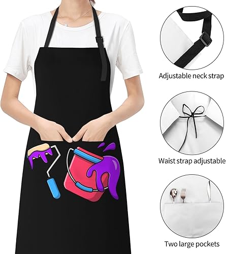 Miniatura 4 de Pinceles de rodillo de pintura y cubos de pintura delantales para hombres y mujeres con bolsillos, delantal ajustable resistente al agua y al aceite