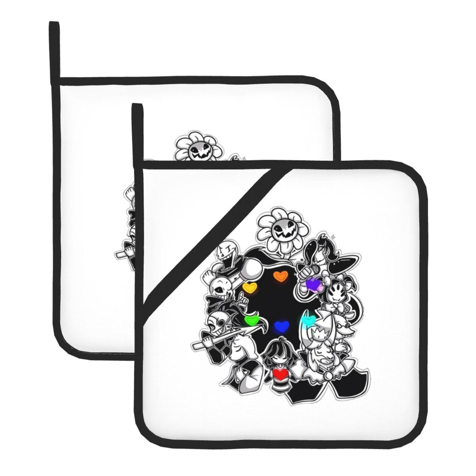 WHJDPP Undertail Prints Square Hot Pads for Kitchen - Waterproof Pot Holders Set of 2, Durable Trivets with Pocket & Hanging Loop for Hot Dishes & Oven Use