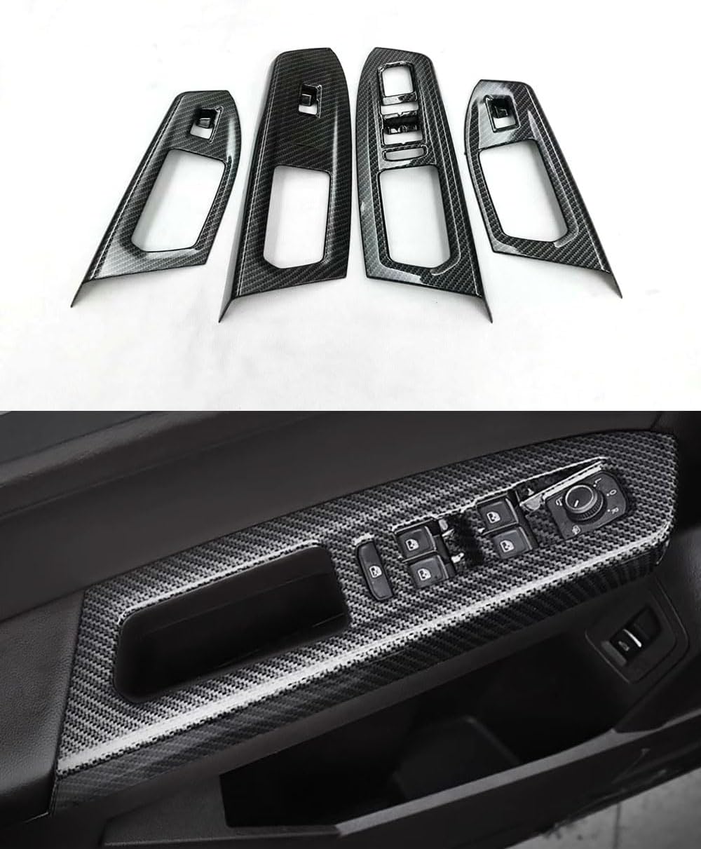 Car Accessories Fit for Volkswagen VW Atlas 2018-2023 ABS （Carbon Fiber） Interior Door Window Control Lock Switch Panel Cover Trim 4PCS Set(Only for Left Hand Drive)