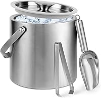 Yeatruojeet 3L Double Wall Ice Bucket with Lid, Scoop & Tongs - 304 Stainless Steel, Keeps Ice Frozen Longer for Parties & Cocktails