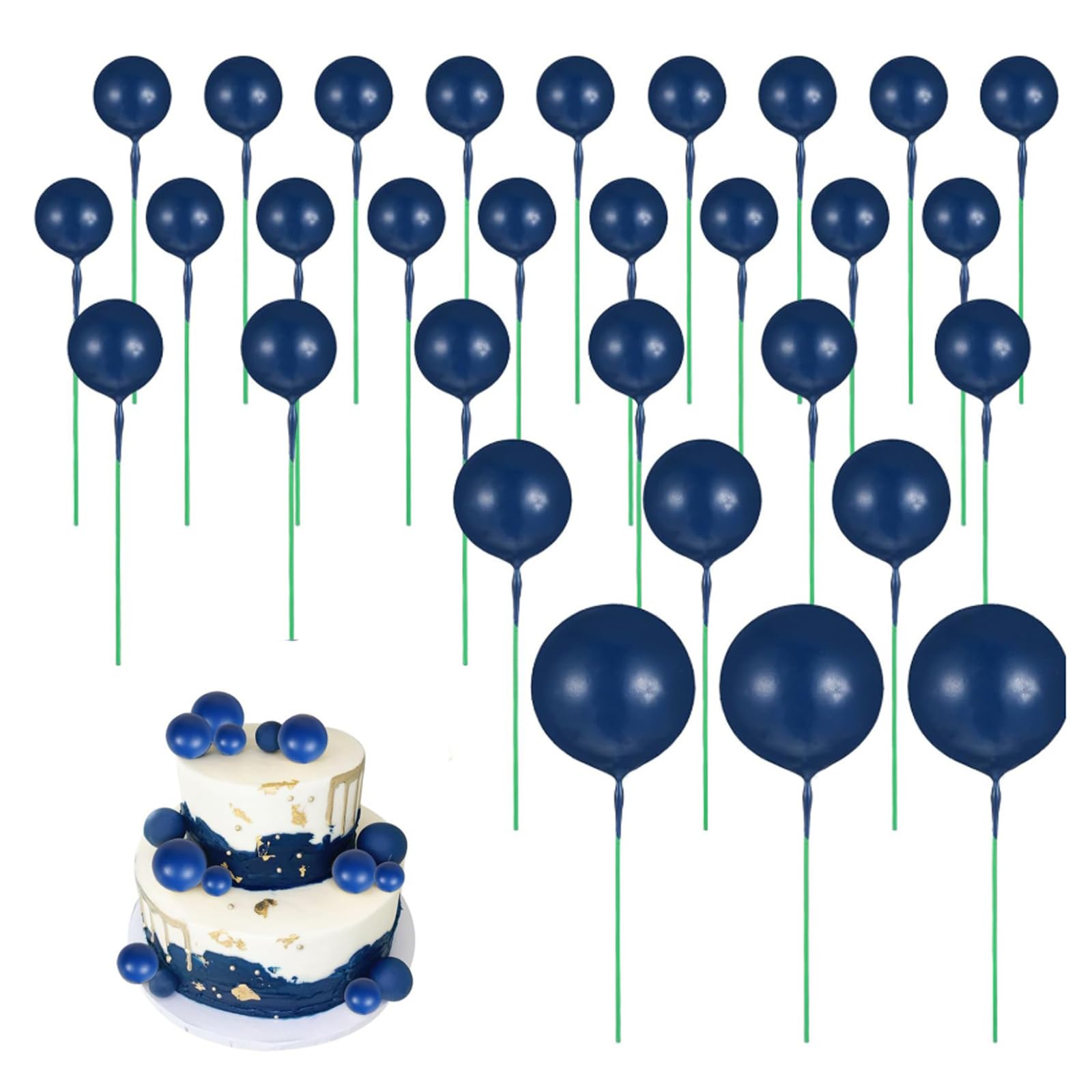 30 Pcs Navy Blue Cake Balls Decorations, Multiple Sizes Blue Cake Balls