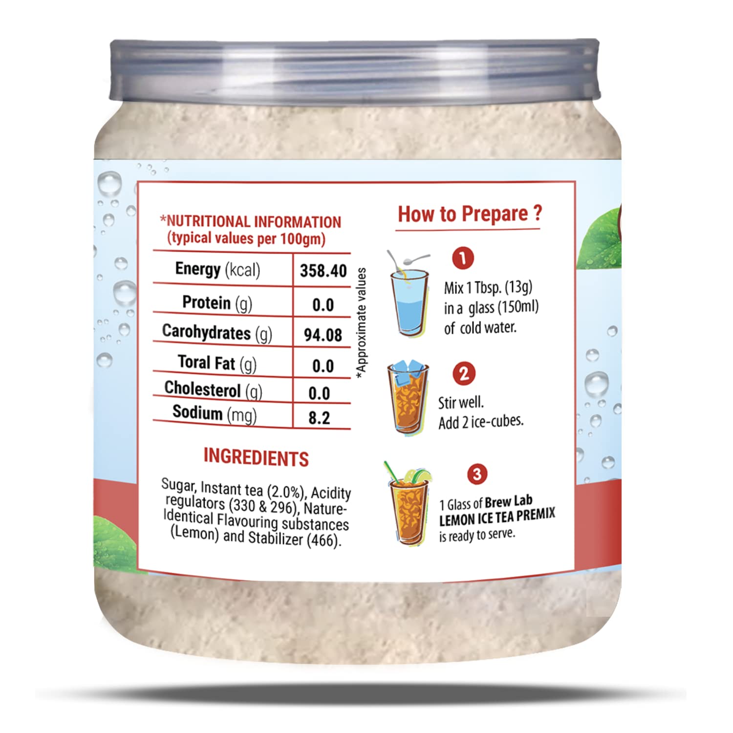 Brew Lab Instant Lemon Iced Tea-250Gm | Iced Tea | Ice Tea Premix Powder | Summer Drink | Instant Premix Tea for Vending Machine | Ready to Drink Tea Iced Tea Vacuum Pack (250 g)