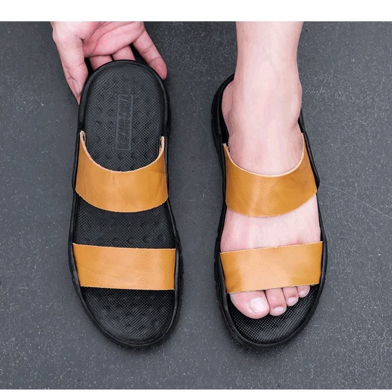Leather Slippers Men Slip on Casual Shoes Breathable Outdoor Slides Comfortable Beach Sandals(44 Code)2