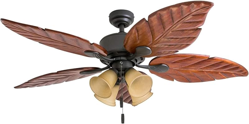 Honeywell Ventiladores de techo Royal Palm, ventilador de techo LED tropical de 52 pulgadas con luz, cadena de tracción, tres opciones de montaje, cuchillas de madera maciza talladas a mano - Modelo 50503-01 (bronce)