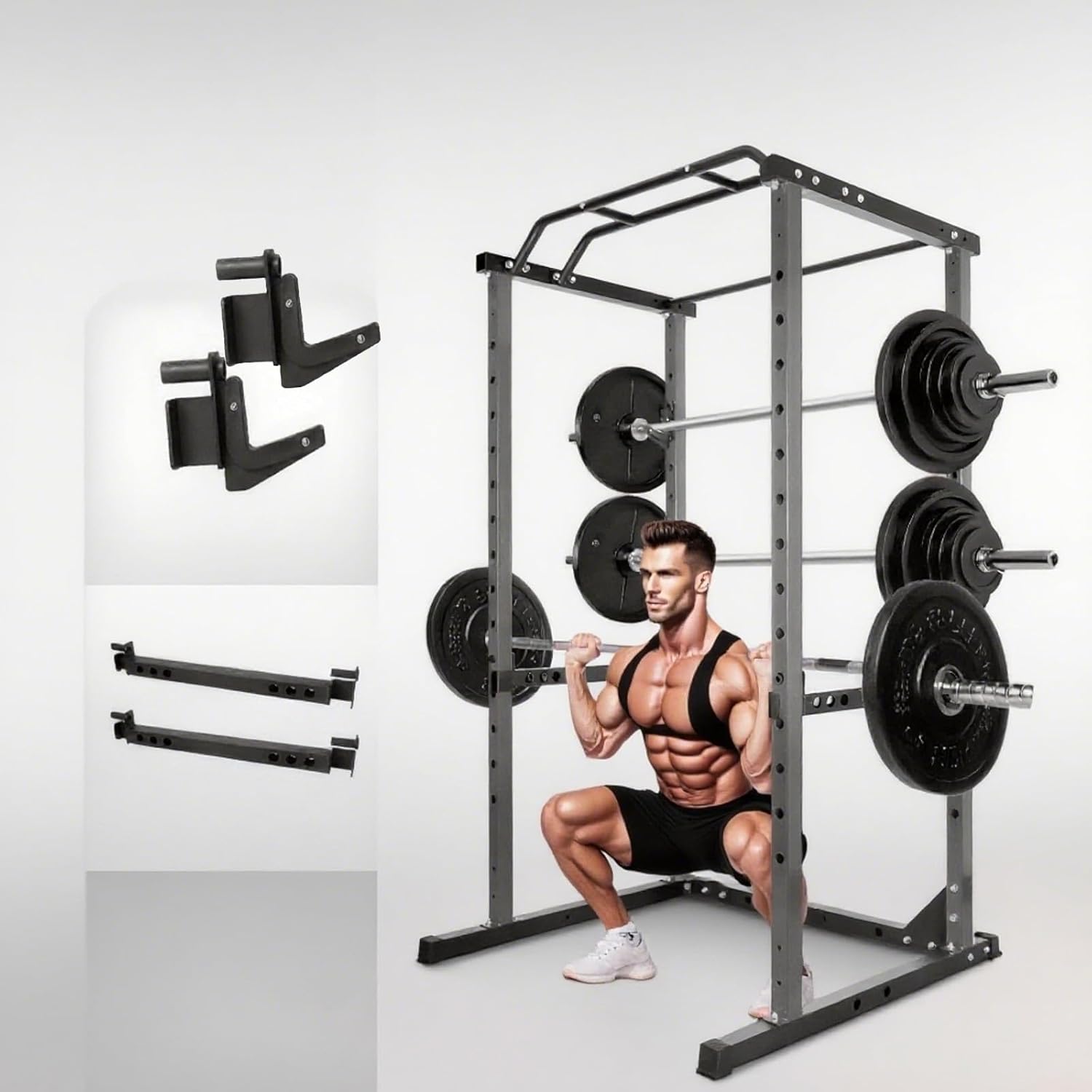 Versatile Power Cage, 1200 LBS Adjustable Weight Cage, Squat Rack with More Training Accessories for Home Gyms