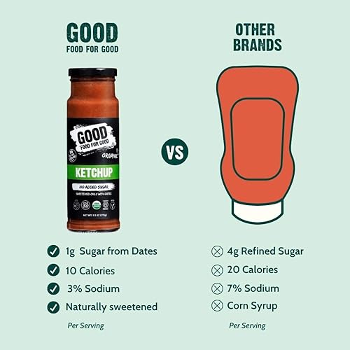 Miniatura 4 de Good Food For Good Ketchup orgánico, sin azúcar añadido, clásico, 9.5 onzas (paquete de 4)