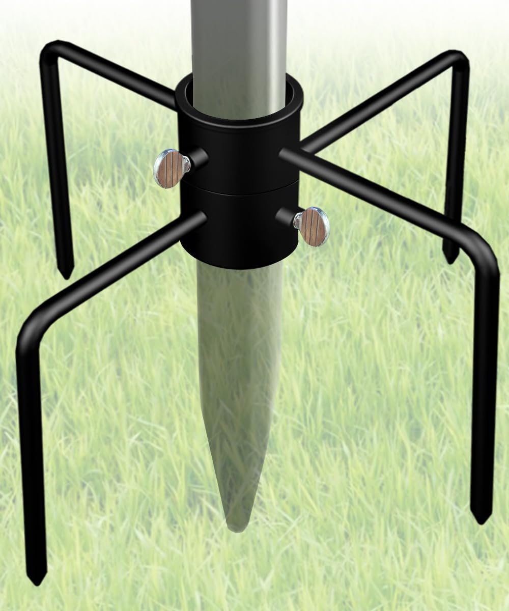 Photo 1 of Garbuildman Pole Stabilizer Stand Applies to 1.41"/1.81”/2.12” Poles with 2 Adjustable Adapters, Outdoor Bird Feeder Pole Base, In-Ground Umbrella Stand Anchor Support, Black, 1 Pack