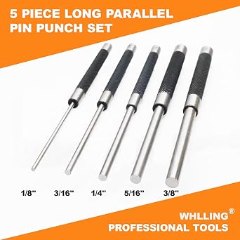 WHLLING 5-Piece Roll Pin Punch Set, 8-Inch Carbon Steel Pin Punch Set