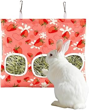 Rabbit Hay Feeder, Guinea Pig Hay Feeder, Hay Bag with 3 Holes, Hanging Hay Holder, Small Pets Grass Rack Slot Dispenser for Guinea Pig, Bunny, Hamster, Dragon Cat