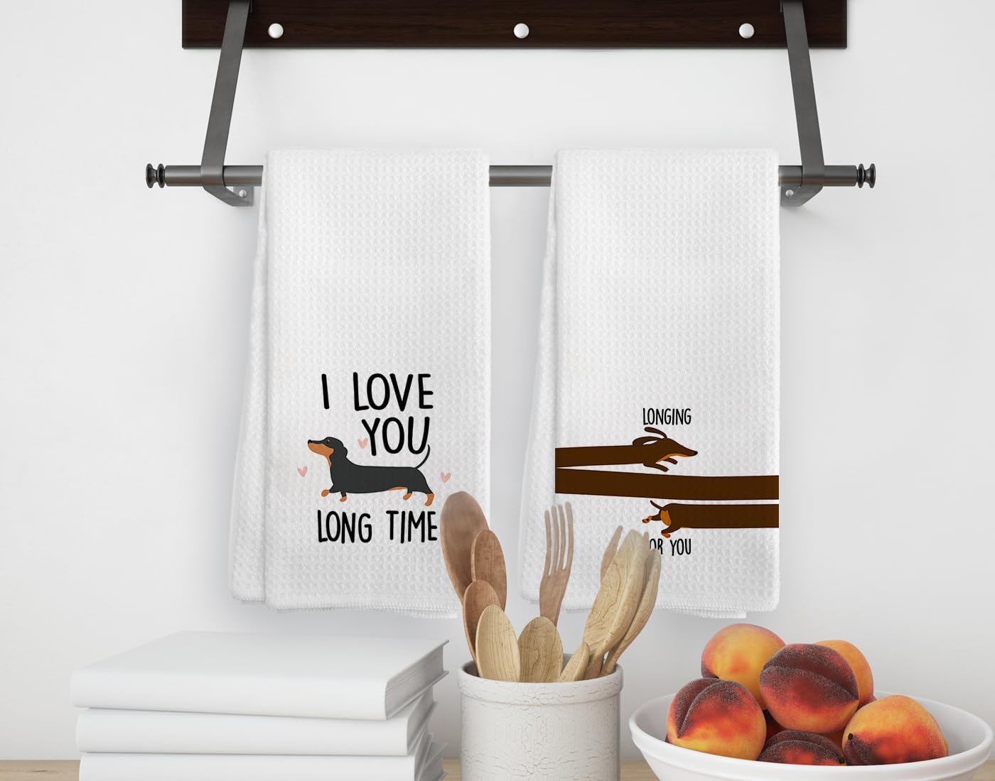 Funny Dachshund Dog Couple Kitchen Towel Decor Dish Clothes Set of 4 image 3