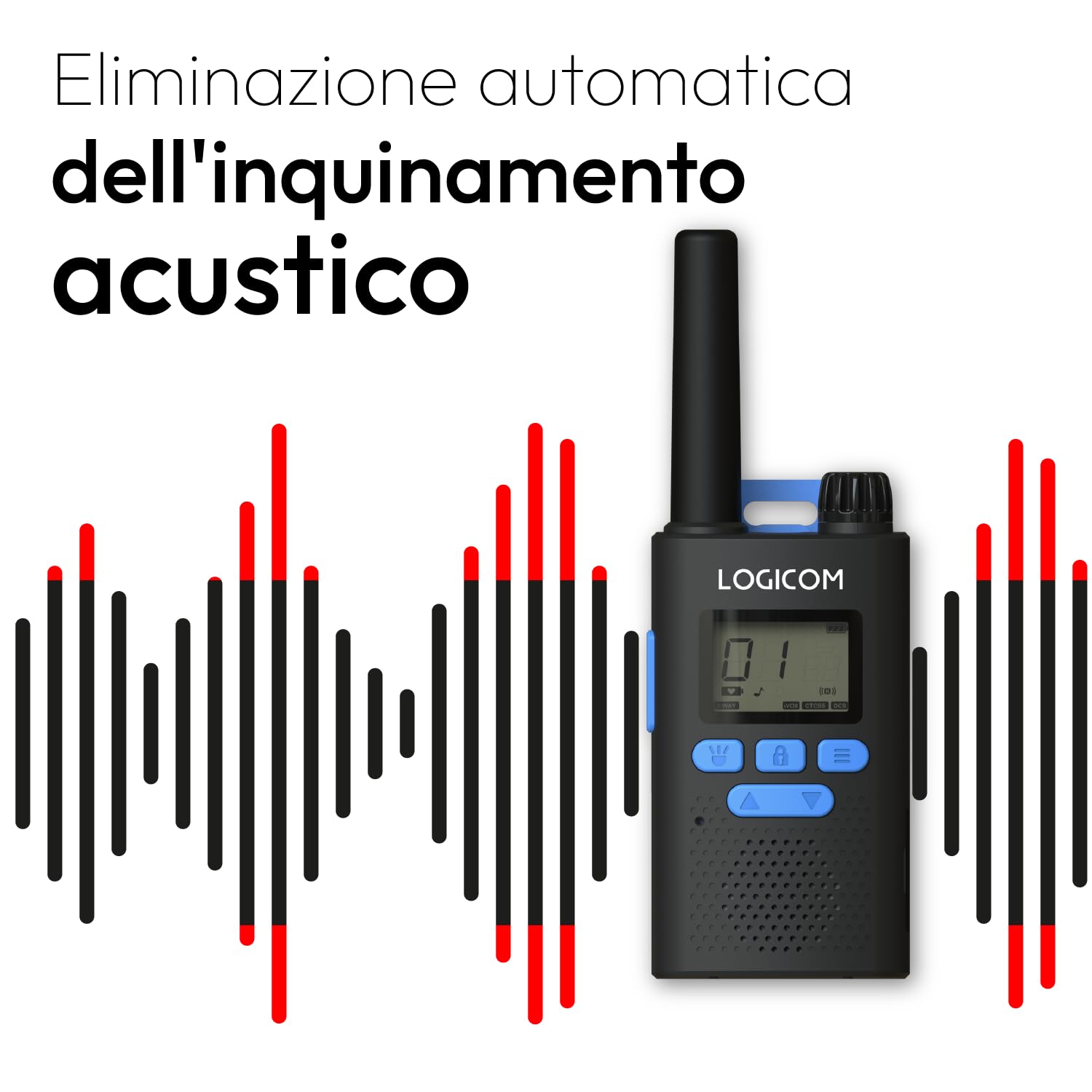 Logicom - Essential - Talkie-Walkie - PMR446 - sans Licence - Portée 10 km - autonomie 20h - écran LCD - USB-C - Lampe Torche - VOX Mains Libres -16 canaux - Batterie 1000 mAh - Pack 2 radios