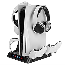 Geekria Charging Station Compatible with PSVR2, PS5, PlayStation VR2 Dual Charging Dock Charging Stand Gamepad Show Case Gaming Accessories with Host Cooling Fan (Black)