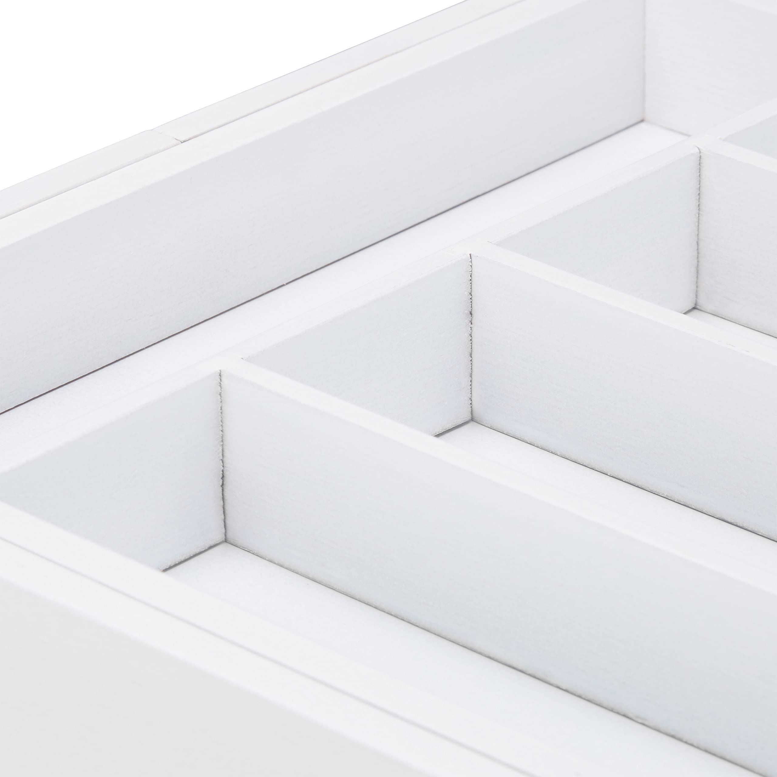Relaxdays Portaposate da Cassetto Estraibile Larghezza Variabile da 5 a 7 Scomparti in Bambù HLP: 5,5x48,5x37cm bianco