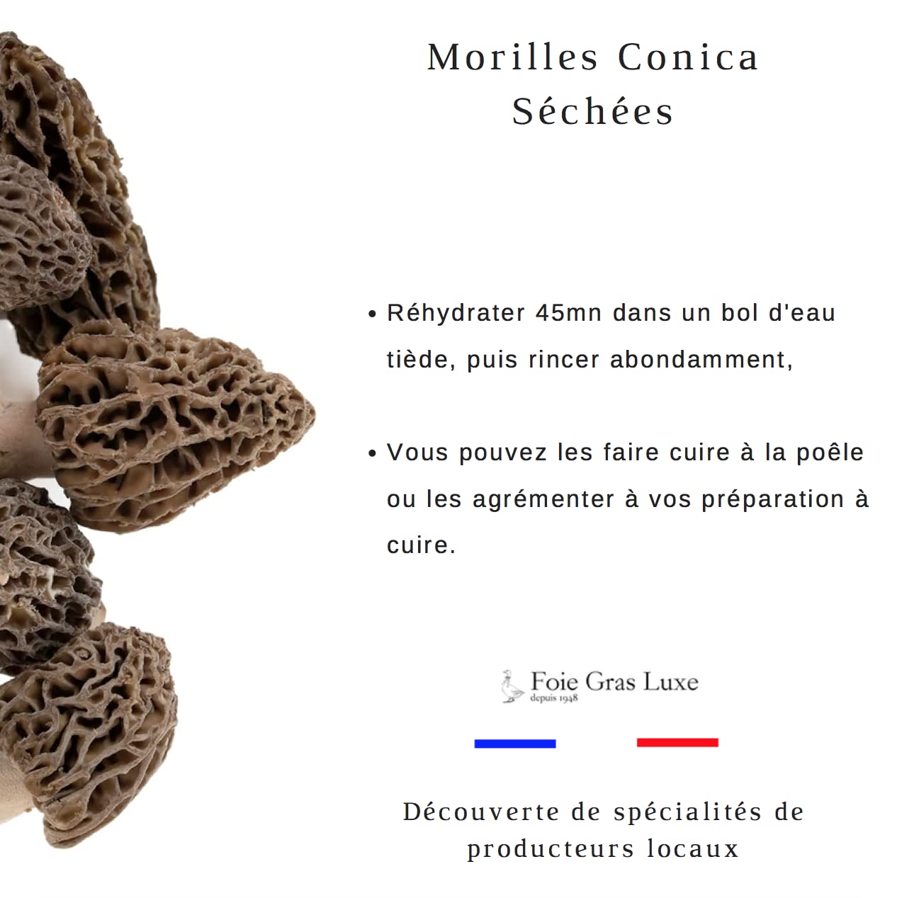 Morilles Conica Séchées - Qualité Irréprochable - Champignons Déshydratées Bocal Hermétique - Pour les Plats Terrines et Sauces (50)