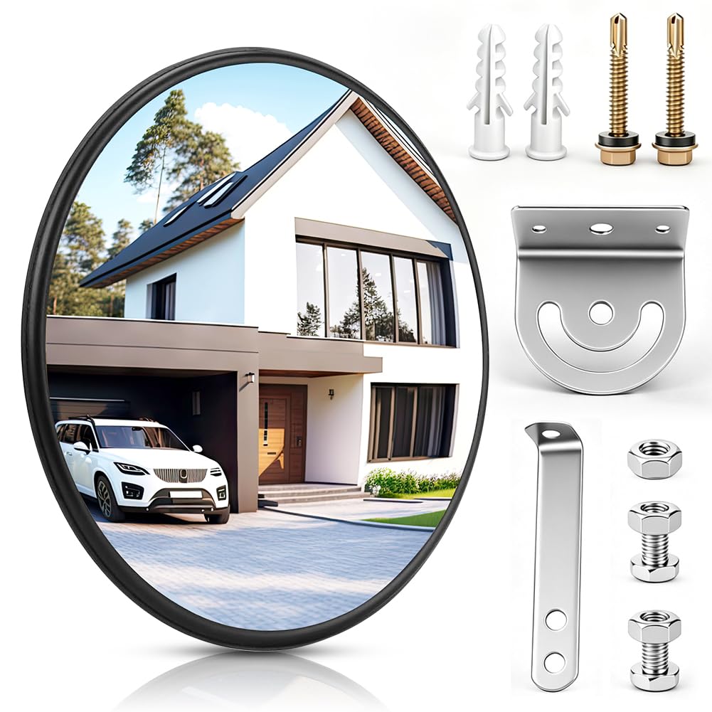 Miroir de Circulation, Miroir de Signalisation Convexe 30 cm, Miroir de Circulation réglable, Miroir de sécurité, Miroir Grand Angle Convex Rond, Miroir panoramique, pour garage allée entrepôt cours