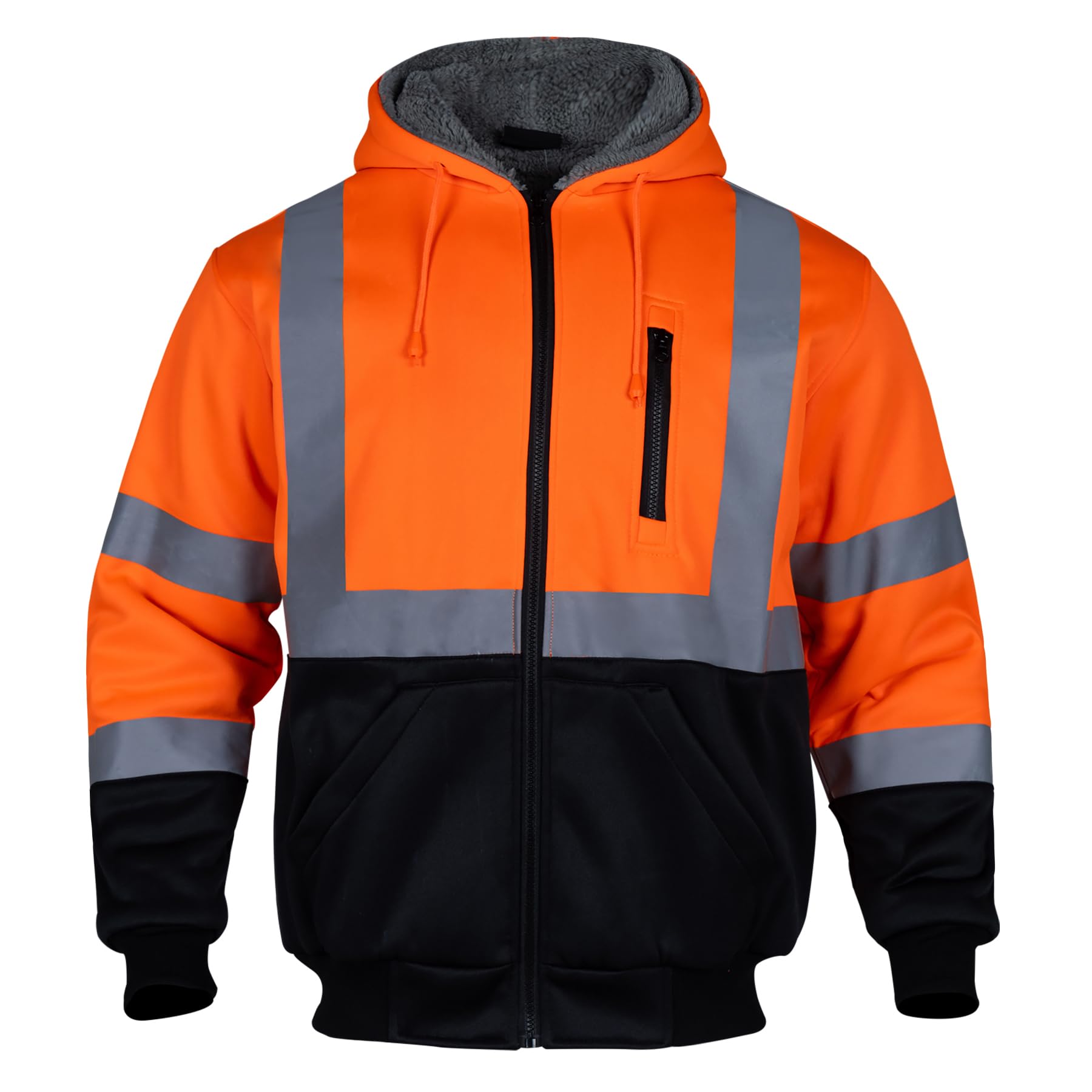 FONIRRA High Visibility Safety Hooded for Men Wool Fleece Inner Hi Vis Sweatshirt ANSI Class 3 Black Bottom Thermal