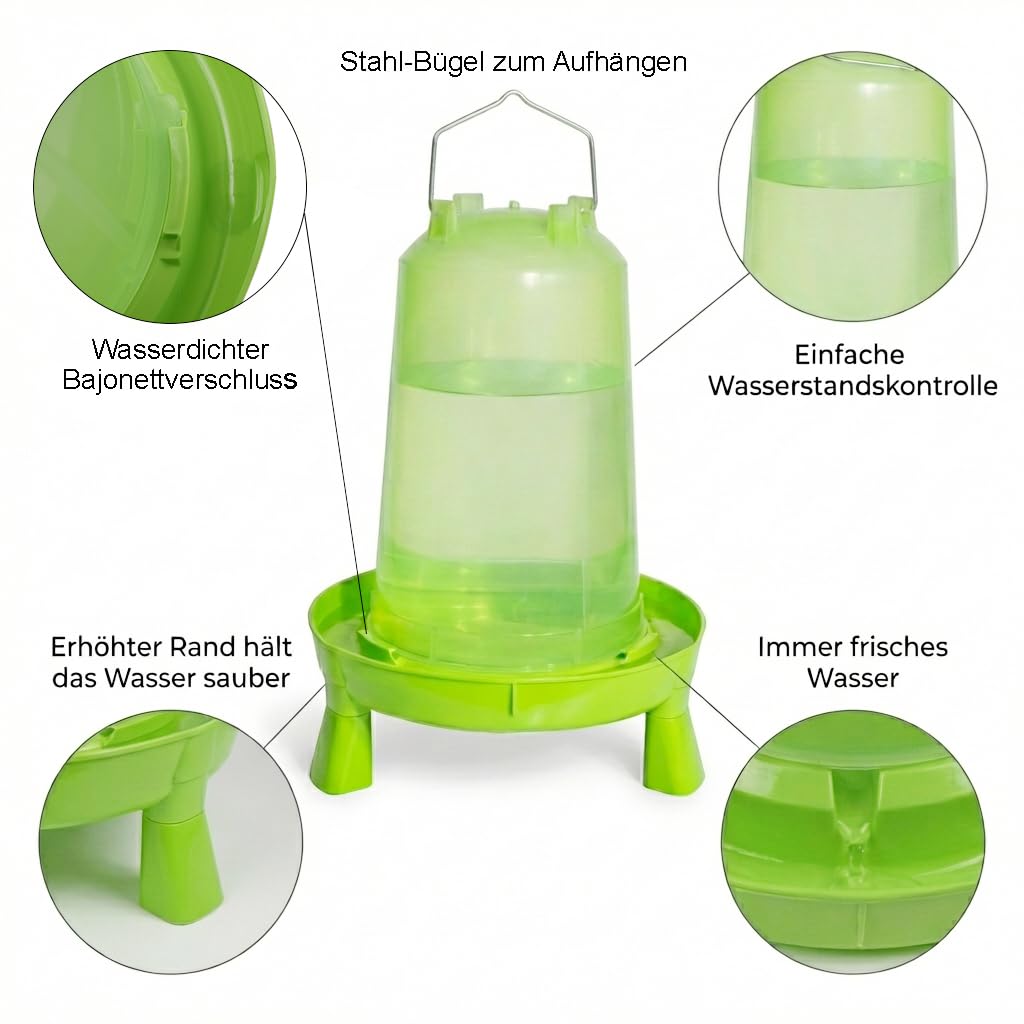 8l Hühnertränke, Geflügeltränke für Hühner, automatische Wassertränke, Tränke Geflügel als Wasserspender, Wachteltränke, Trinkbehälter, 8 Liter