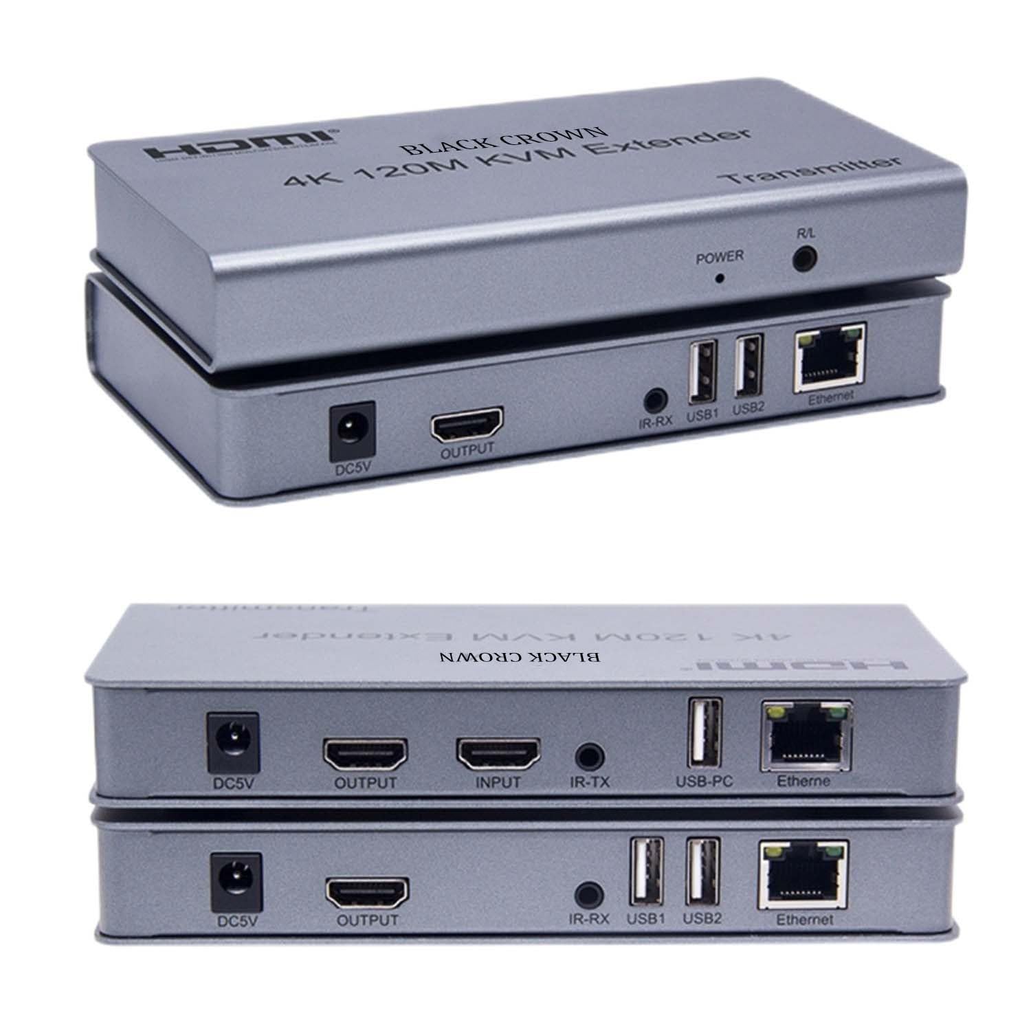 BLACK CROWN 4K 120M HDMI KVM Extender Over RJ45 Ethernet Cat5e 6 Cable Transmit HDMI Audio Video Extender Support USB Mouse Keyboard. (Grey).-image-44