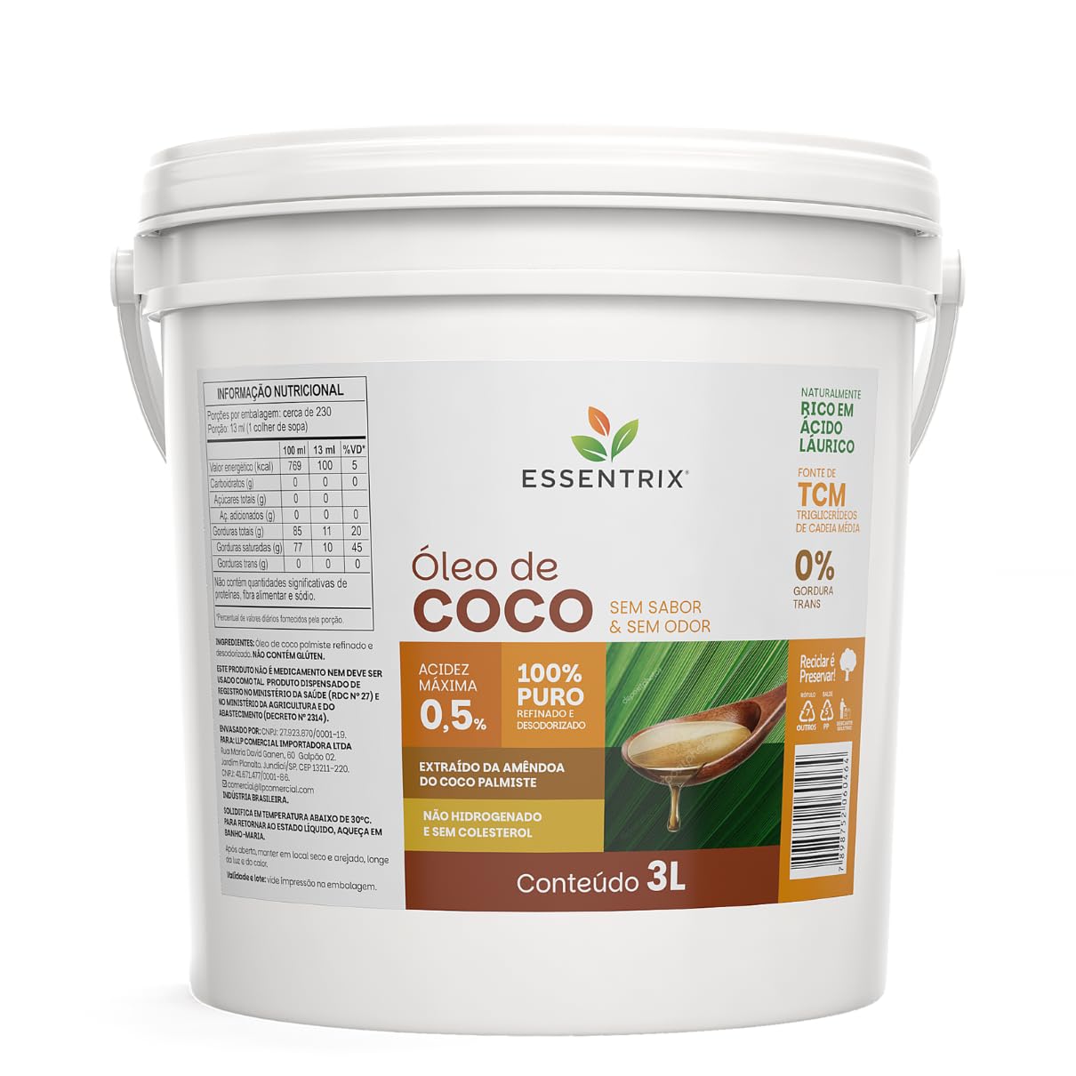 COCO.ページ ESSENTRIX Óleo de Coco Sem Cheiro e Sem Sabor, 100% Puro, 0