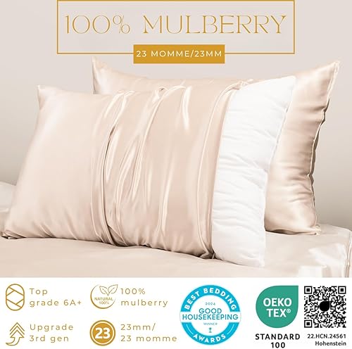 Miniatura 2 de PROMEED 23 Momme - Funda de almohada de seda para cabello y piel, ambos lados 100% grado 6A+, seda de morera con cremallera oculta, 1400 hilos,