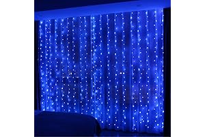HXWEIYE 300 LED Blue Fairy Curtain Lights: 9.8 x 9.8 Ft USB...