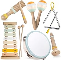 Aliex Montessori Wooden Musical Instruments for Toddlers 1-3: Neutral Boho Percussion Set with Xylophone, Preschool Educational Toys