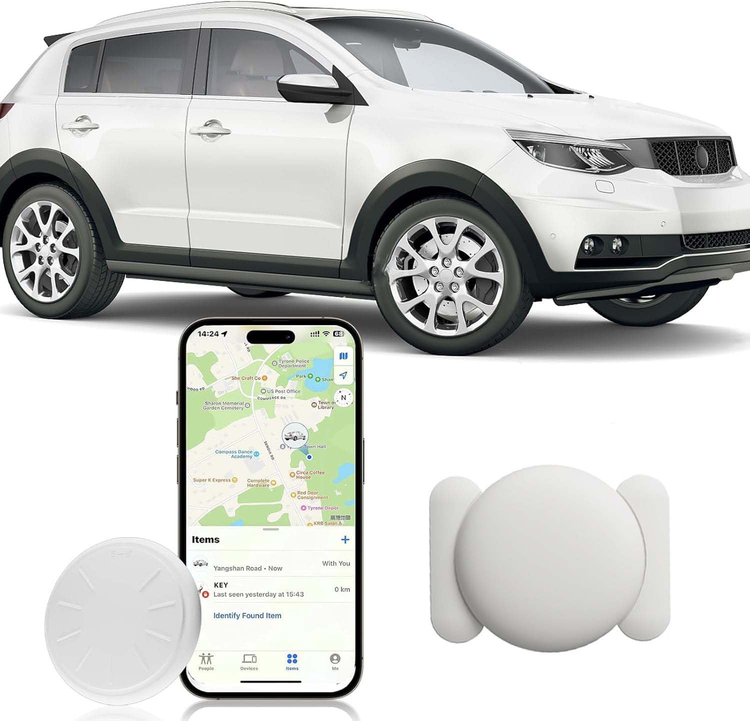 Hongtop H GPS Tracking Devices, No Monthly Fee Tracker Device for Vehicles Work with Find My (iOS Only), Car Tracker Device Hidden with Magnetic Waterproof Case (1PCS, White) -32206