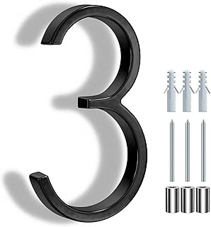 5" Floating Modern House Numbers Zinc Alloy Floating House Numbers Coated Bright Black for Garden Door Mailbox Decor Visibility Signage(Number 3)