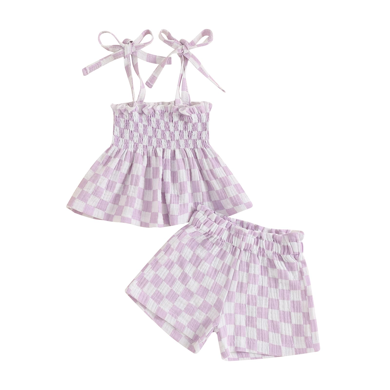 Toddler Baby Girl Boho Summer Outfit Cotton Linen Sleeveless Tie-up Camisole Tank Top And Shorts 2Piece Cute Clothes (B-Purple, 18-24 Months)