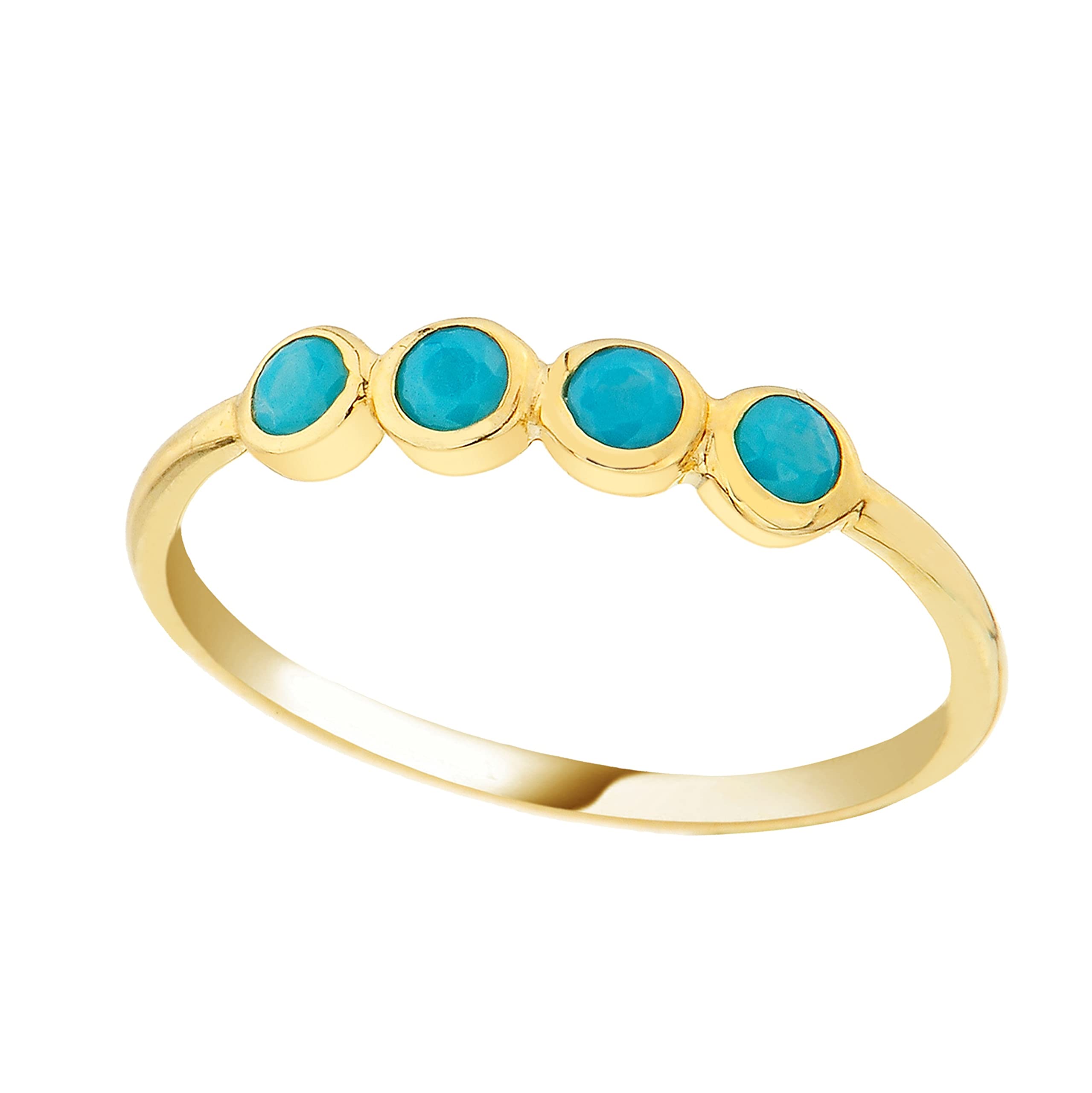 14K Real Solid Gold Four Turquoise Pinky Ring