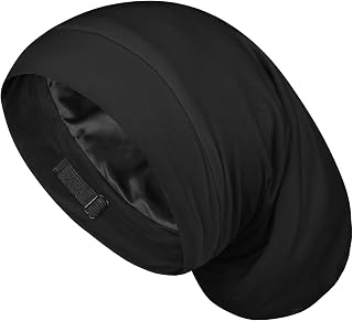 Large Satin Bonnet for Men Sleeping: Loc Cap Dreadlocks for Curly Braids Wave, Silky for Frizzy Hair Smooth, Adjustable No Slip Black
