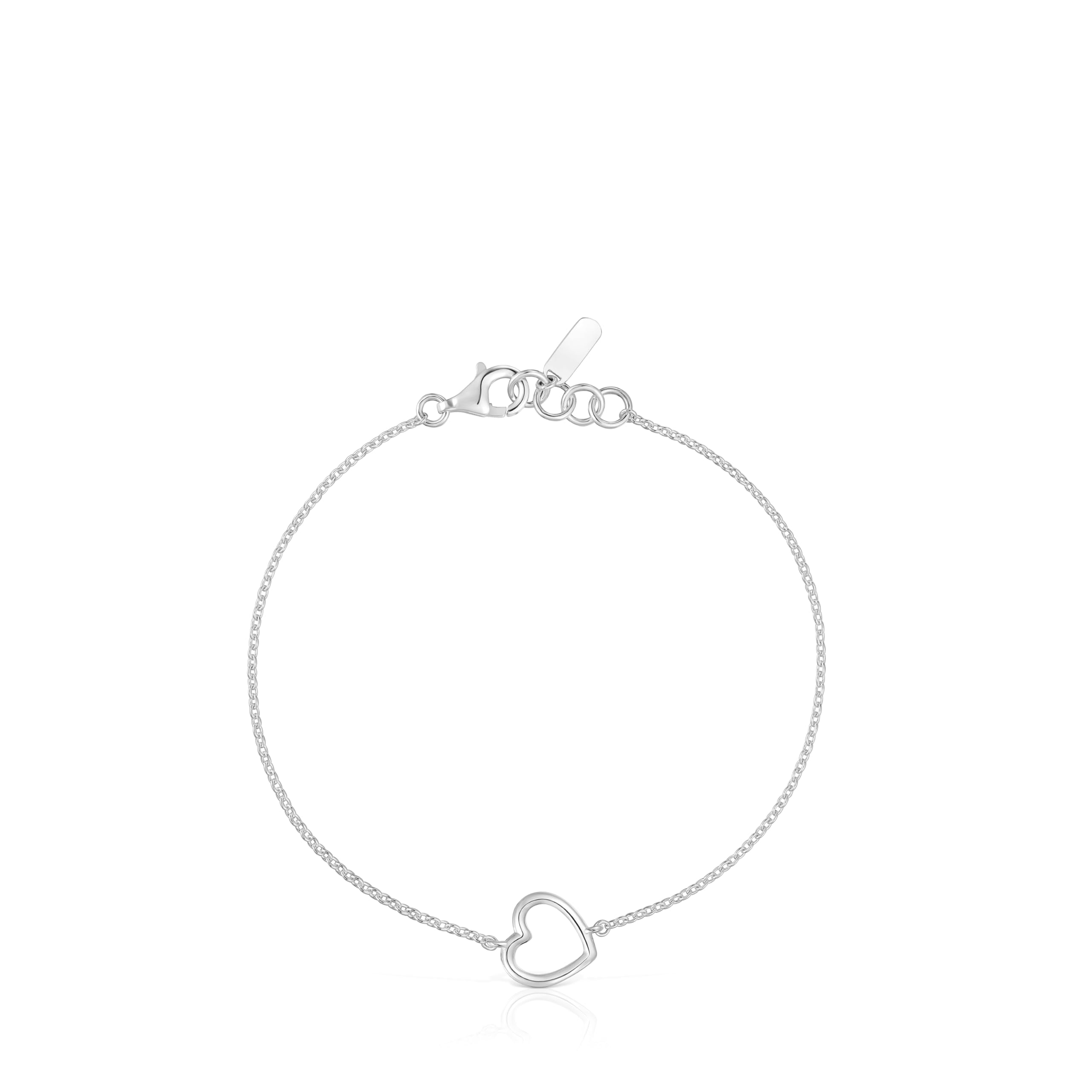 TOUS Pulsera de Plata de Primera Ley para Mujer con Motivo de Corazón, 17,5 cm de Largo, Elegante y Sofisticado, Colección Silueta