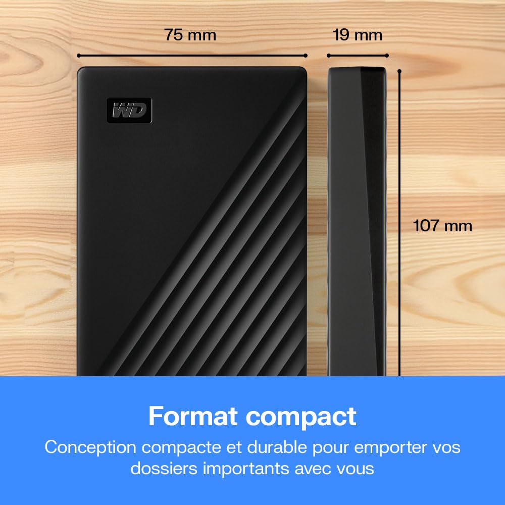 WD 4To My Passport Disque Dur Externe Portable, Parfait pour sauvegarde et stockage, Sauvegarde et protection par mot de passe, compatibilité avec PC, Xbox et PS4,