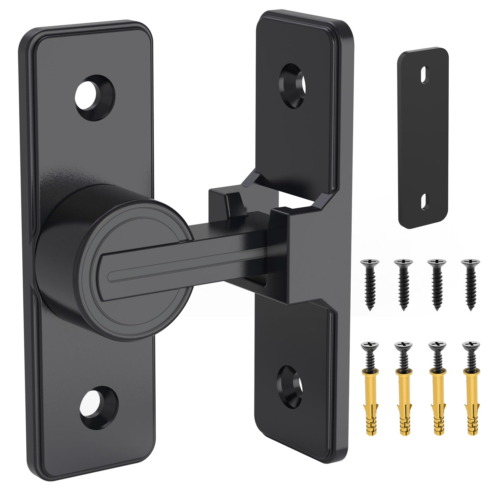 Barn Door Lock Hardware, 90 Degree Heavy Duty Safety Gate Latches Flip Bolt Latch Lock, Barn Sliding Door Latch Suitable for Garden, Bathroom, Outdoor, Window (Black)
