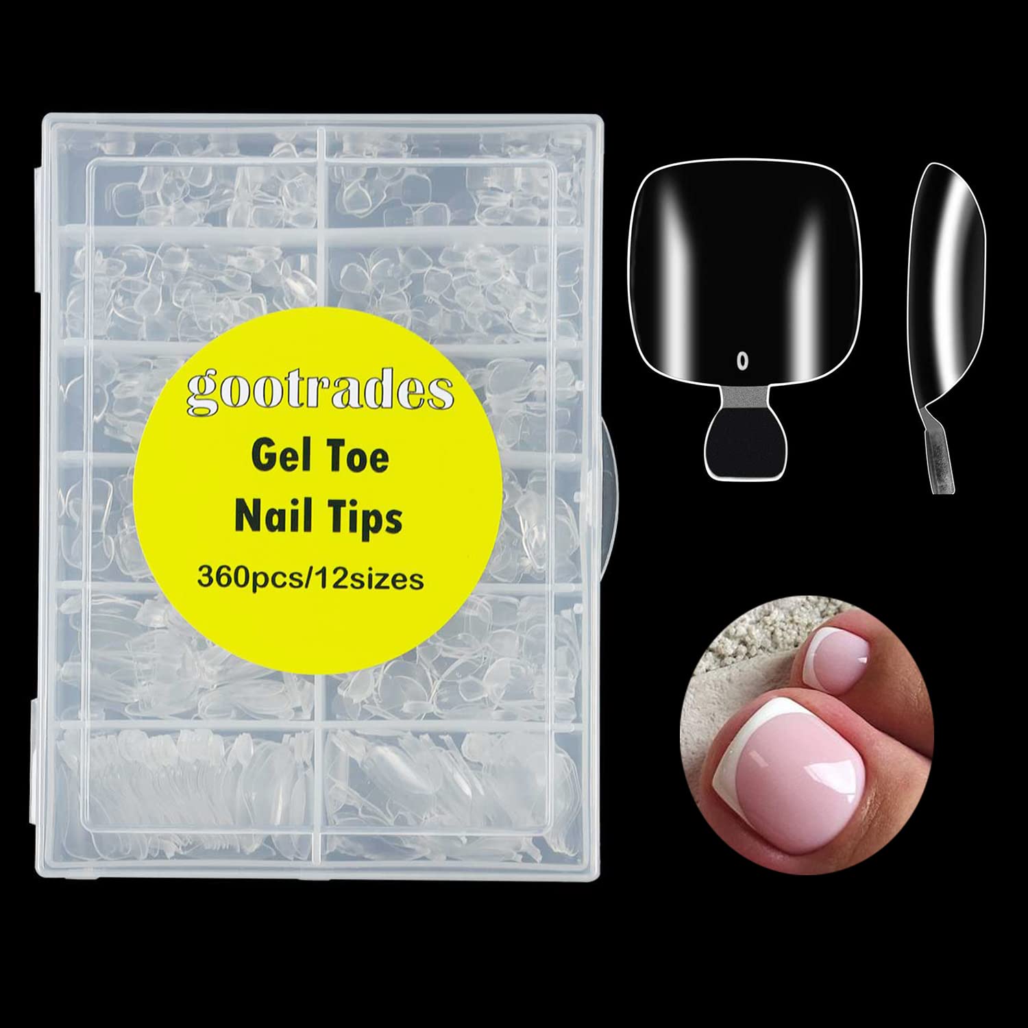 360Pcs Soft Gel Toe Nail Tips for Soak off Gel Extension