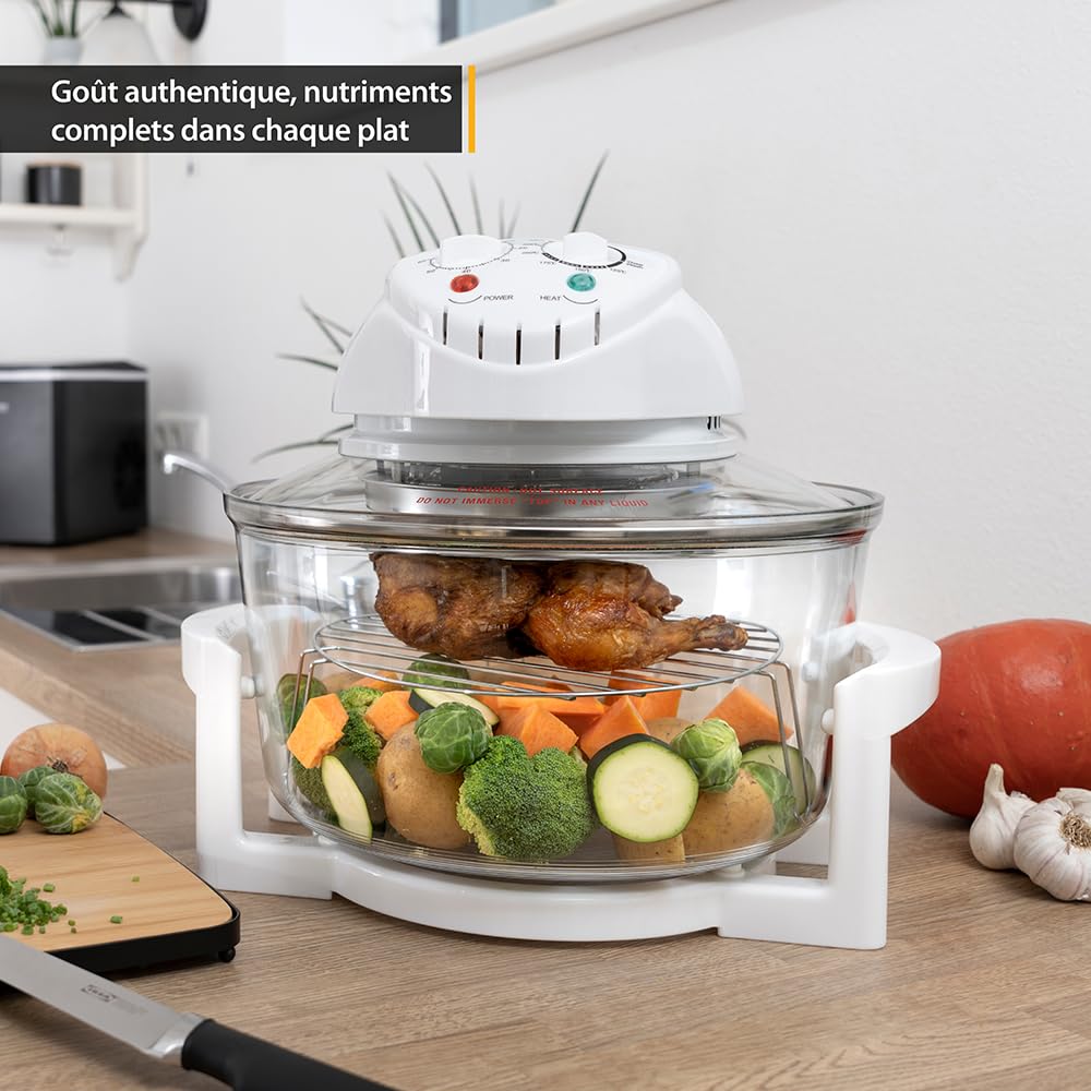 TZS First Austria - Four halogène 1200-1400W en verre et acier inoxydable - Mini four avec fonction de ventilation et accessoires, température : 65-250°C - Four capacité 12-17L et minuterie 60 min.