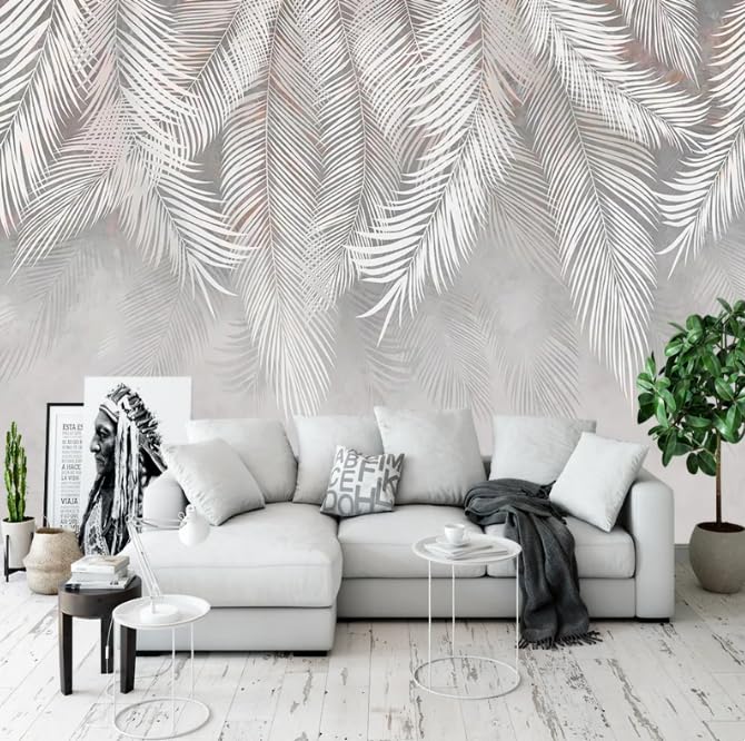 Papier peint panoramique 3D scandinave plume 400x280 cm pour rénovation chambre et TV