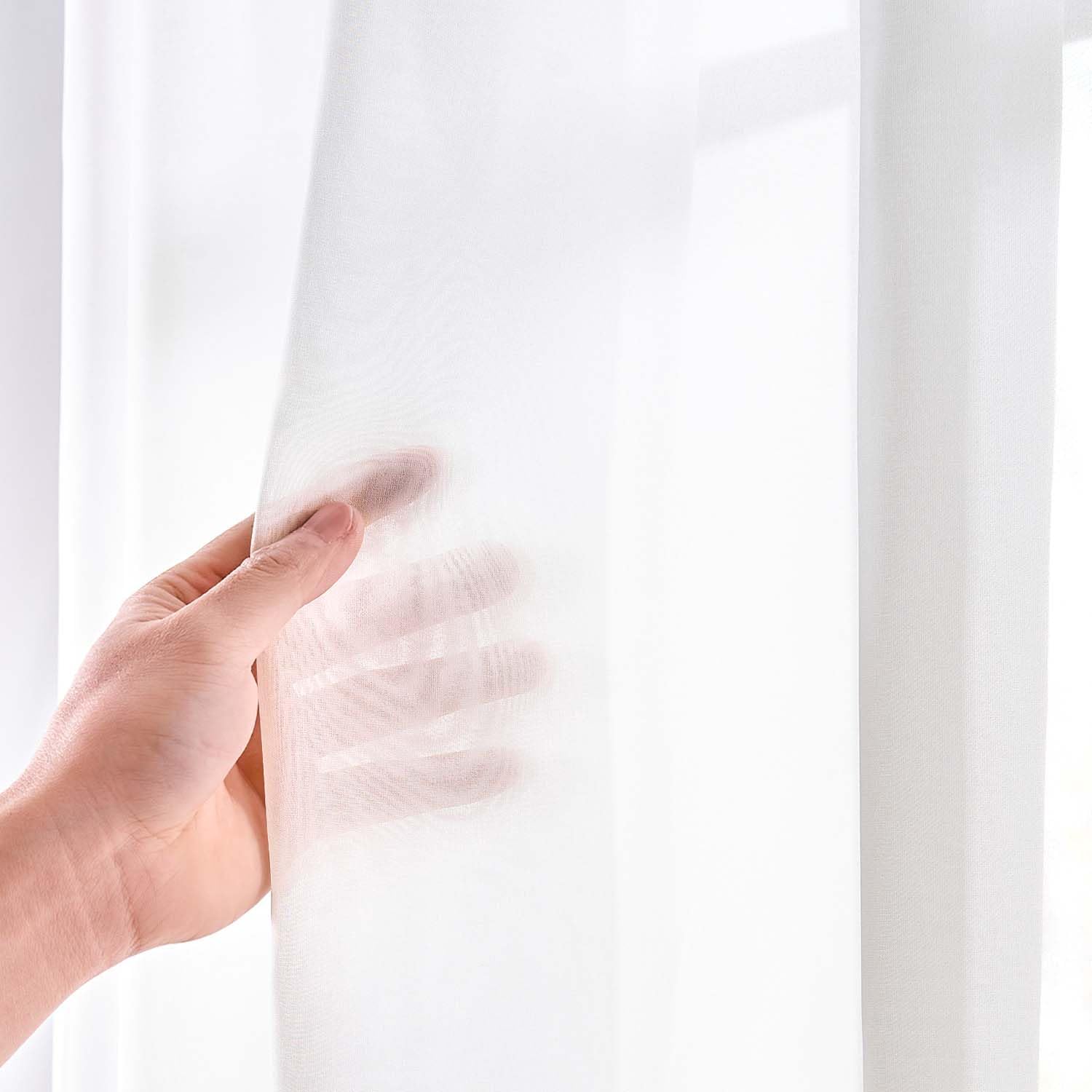 Vangao Rideau Voilage Galon Fronceur Cuisine Salon Fenetre Chambre Transparent 140L x 260H cm Lot de 2 Interieur Décoration Filtrage de la lumière Moderne Voile Rideaux Voilages Élégants, Blanc