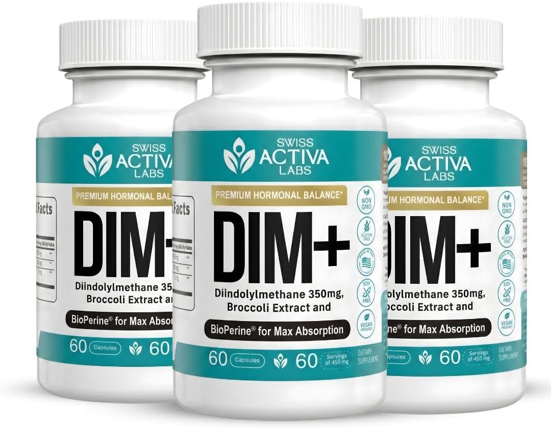 Swiss Activa+ Labs DIM Supplement – Hormone Balance for Women & Men – Estrogen Supplement for Women and Men– Supports Hormonal Acne & Menopause Symptoms| Gluten Free, Non-GMO & Vegan – 180 Days Supply