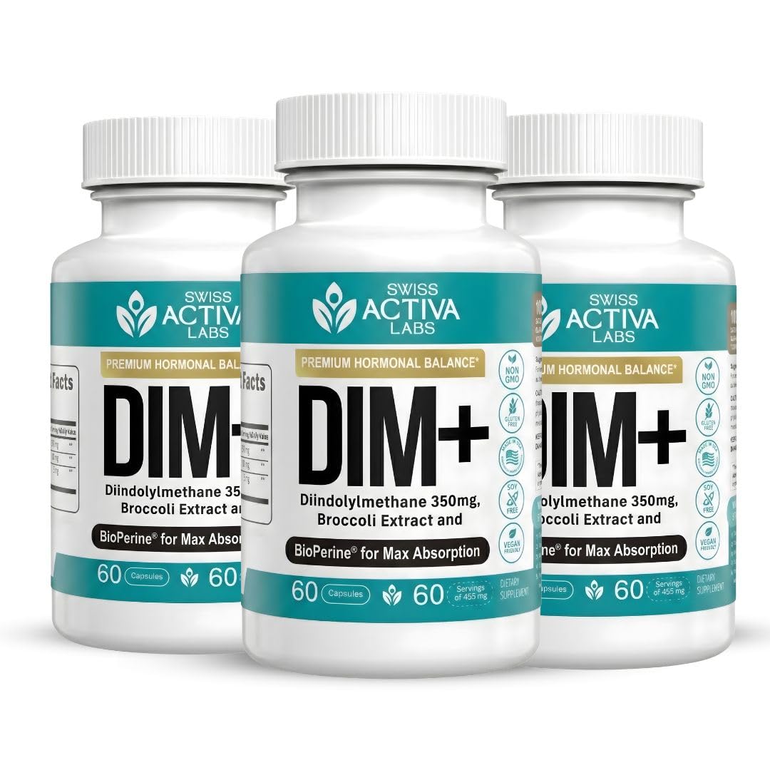 Swiss Activa+ Labs DIM Supplement for Women & Men, Estrogen Balance Support 180 Count (Pack of 3)
