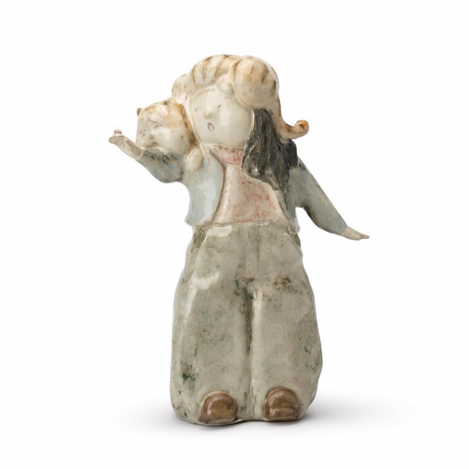 Scultura in Ceramica Statua Figura Decorazione Moderna Opera d'Arte Finitura Rustica Smaltata Scultorea con Bambino Adatta per Soggiorno Studio Scaffale Consolle Reception, J-2