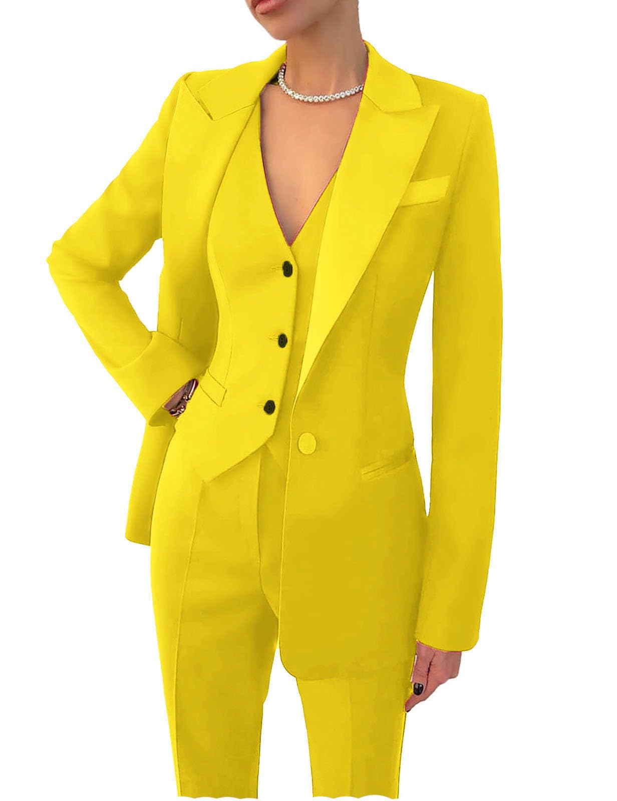 Womens Suiting 3 Piece Suit for Women Business Solid Peaked Lapel Suit Blazer Pants Set Office Lady Outfits