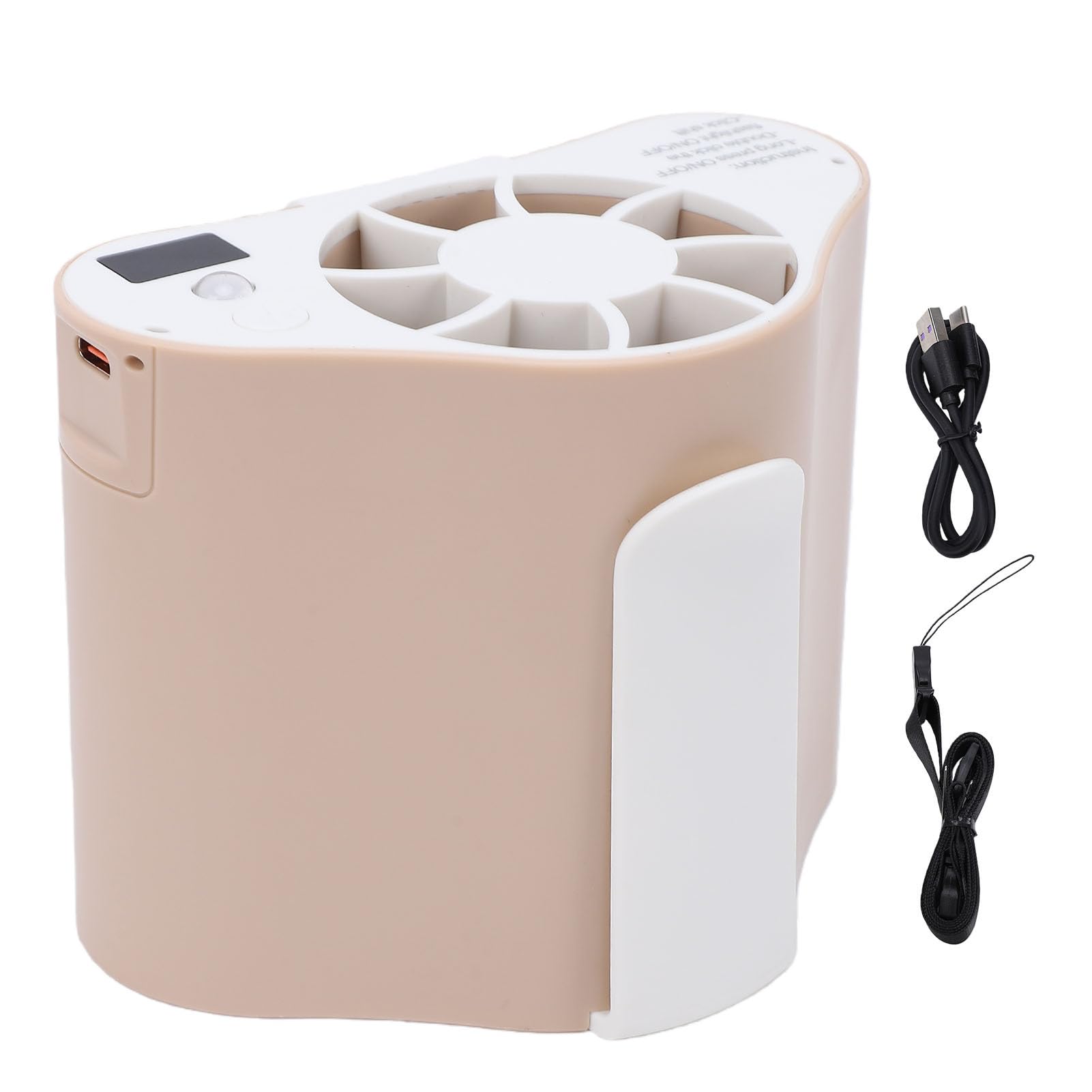 Ventilador de cintura portátil premium con pantalla LED y acabado marrón claro