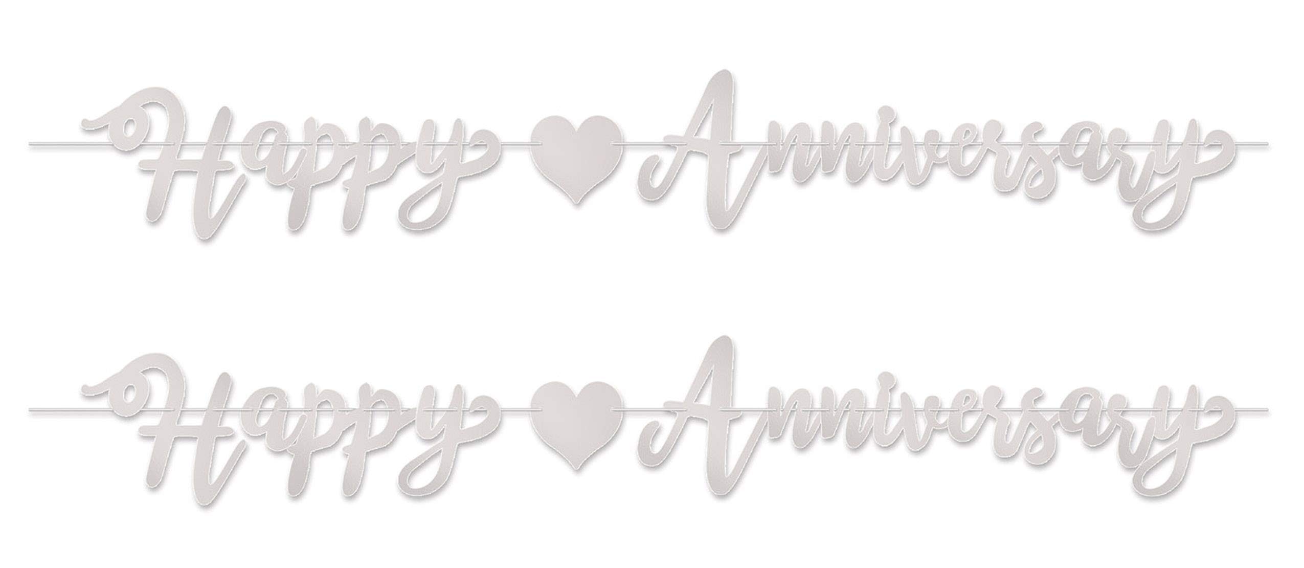 Beistle 54939-S Luftschlangen Happy Anniversary 2 Stück, 19,1 x 15,2 cm, silber