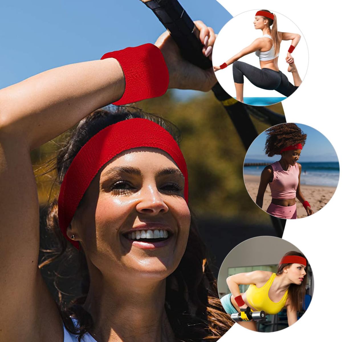 Healeved Elastisches Schweißband 18 Stück mit Stirnband Handgelenkbändern aus Weichem Polyester Atmungsaktiv Formstabil für Herren Damen Beim Tennis Basketball und Laufen