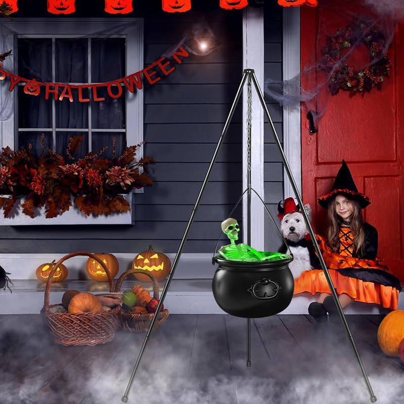 Squelette d'Halloween dans un chaudron de potion avec lumières - 4