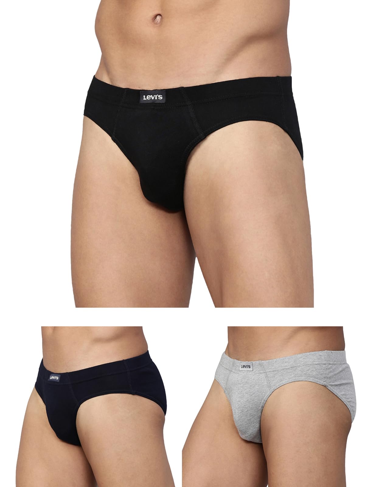 011 Men's Pure Cotton Solid Brief - Low Rise, Inner Elastic Waistband (Pack of 3 - Assorted)