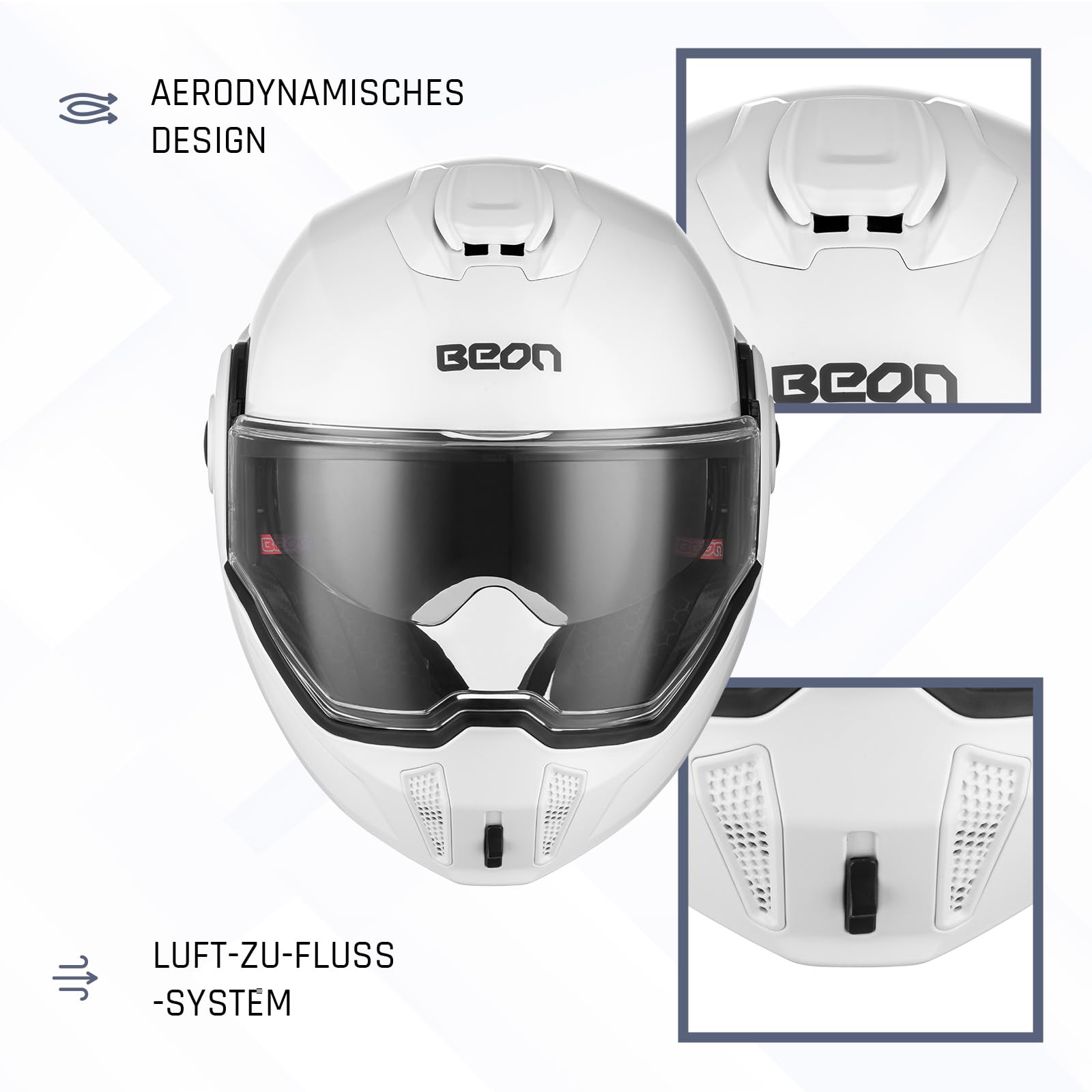 BEON Stradale Motorradhelm - Systemhelm Klapphelme mit Visier und Sonnenblende - Rollerhelm Sonnenblende - Motorrad Helm Damen & Herren - Integralhelm 180° Klappbar - L