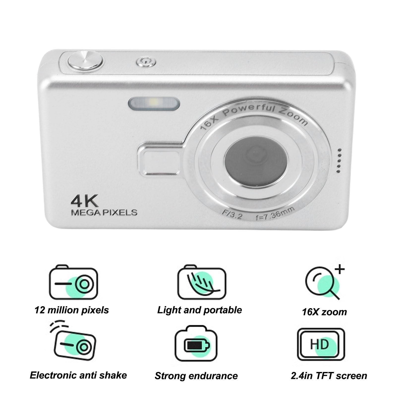 Kieszonkowy Aparat Cyfrowy do Fotografii, Aparat Fotograficzny o Rozdzielczości 12 MP i Rozdzielczości 1080 P, Typu „wyceluj i Zrób zdjęcie” z Ekranem TFT o Przekątnej 2,4 Cala,